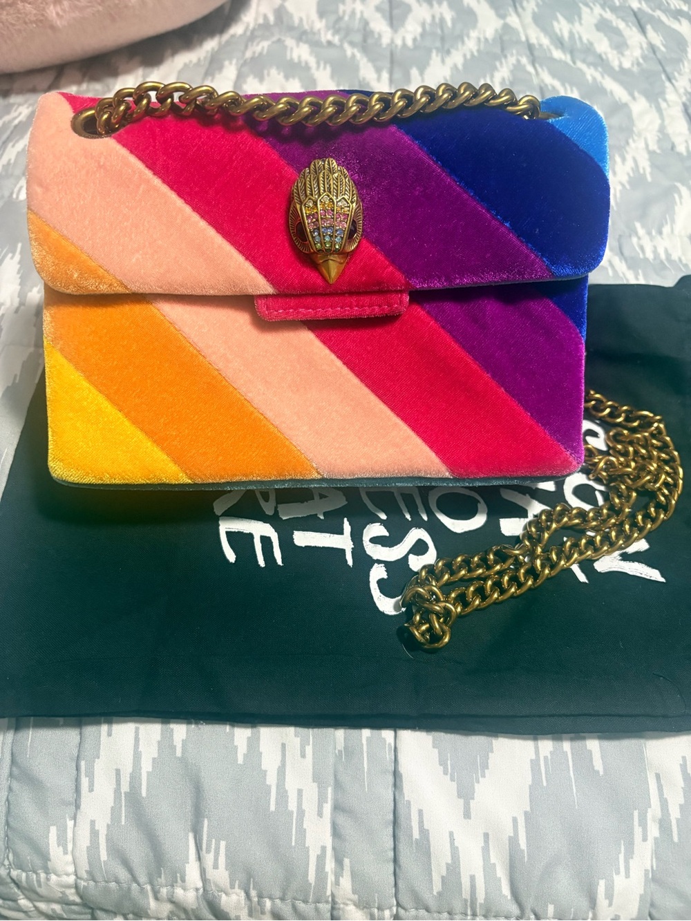 Kurt Geiger Multicolor Velvet Diagonal Stripe Shoulder Bag